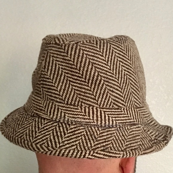Unisex tweed brown tan plaid flannel fedora - Picture 3 of 7